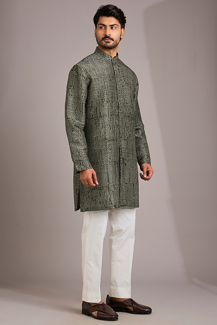 Olive Matka Silk Kurta Set by Divyam Mehta Men at Pernia's Pop Up Shop