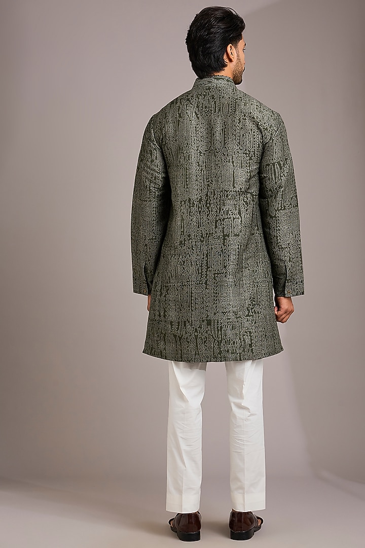 Olive Matka Silk Kurta Set by Divyam Mehta Men at Pernia's Pop Up Shop