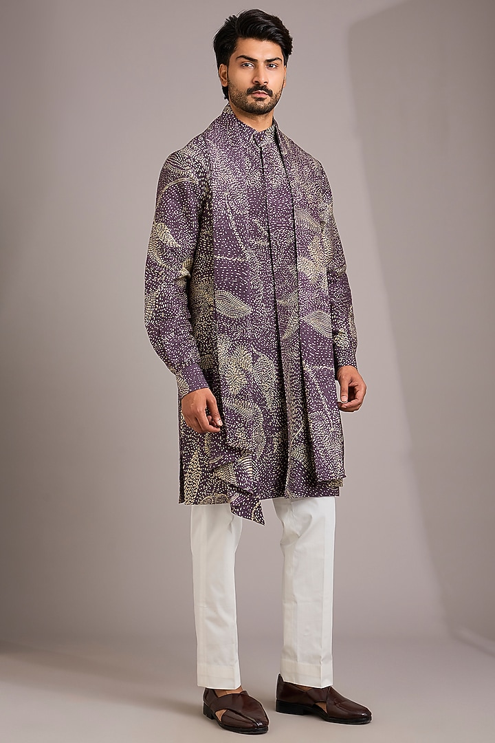 Amethyst-Colored Matka Silk Kurta Set by Divyam Mehta Men at Pernia's Pop Up Shop