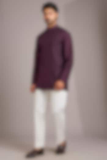 Dry Plum Matka Silk Kurta Set by Divyam Mehta Men at Pernia's Pop Up Shop