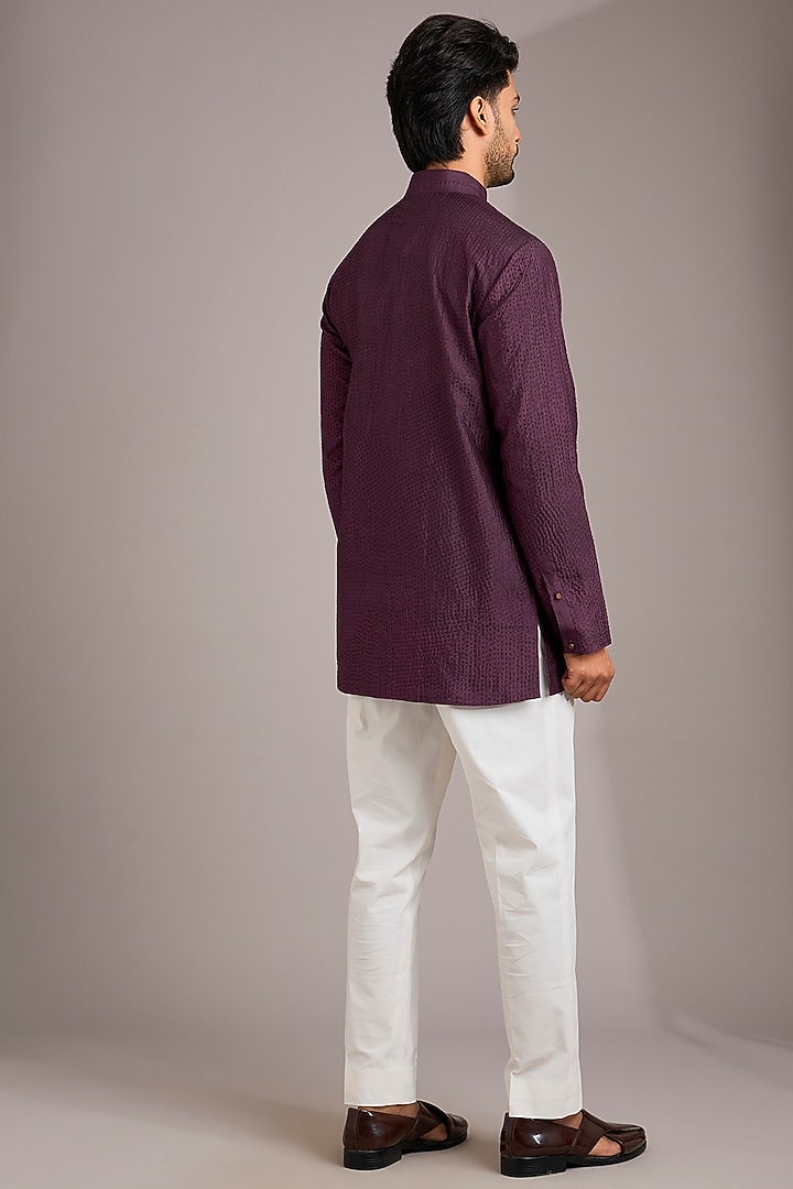 Dry Plum Matka Silk Kurta Set by Divyam Mehta Men at Pernia's Pop Up Shop