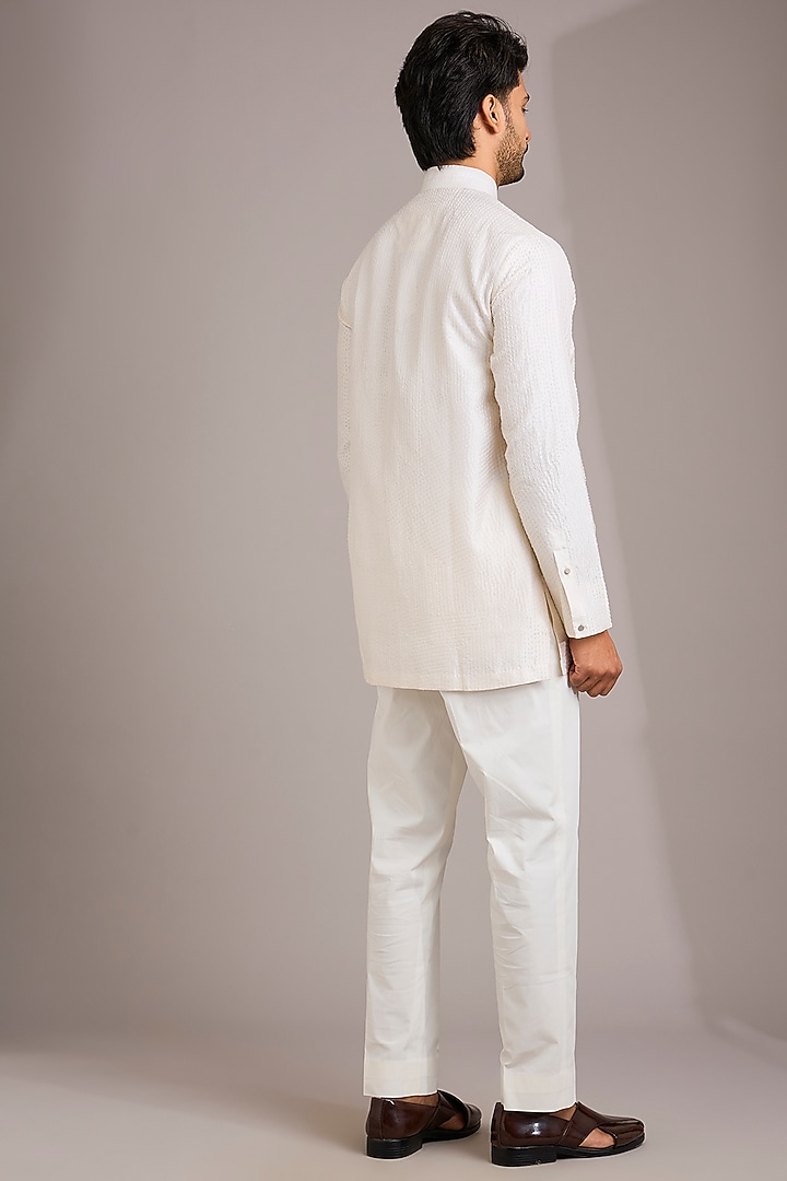 Ivory Matka Silk Kurta Set by Divyam Mehta Men at Pernia's Pop Up Shop
