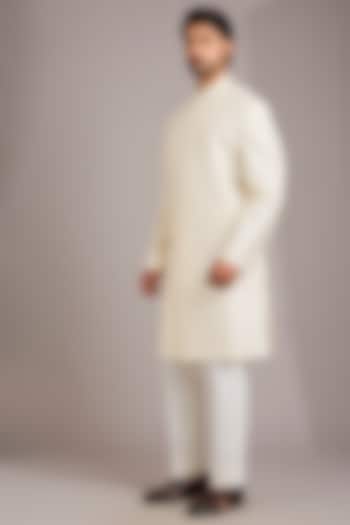 Ivory Matka Silk Kurta Set by Divyam Mehta Men at Pernia's Pop Up Shop