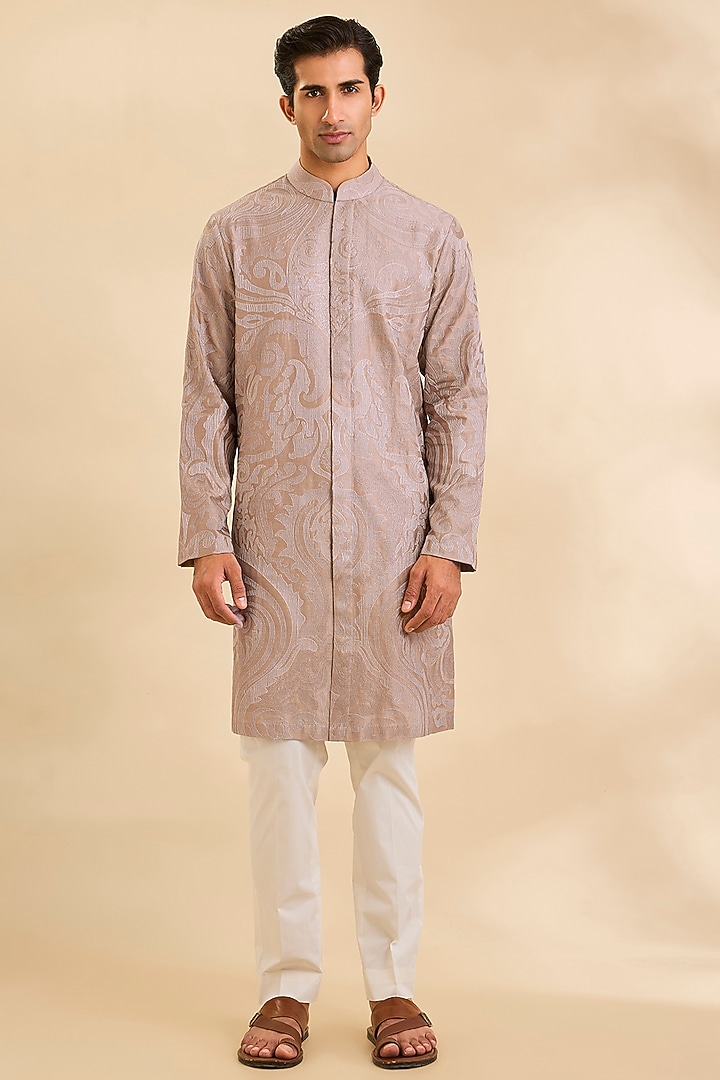 Ecru Raw Silk Kurta Set by Divyam Mehta Men at Pernia's Pop Up Shop