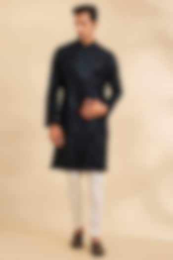 Black Raw Silk Kurta Set by Divyam Mehta Men at Pernia's Pop Up Shop