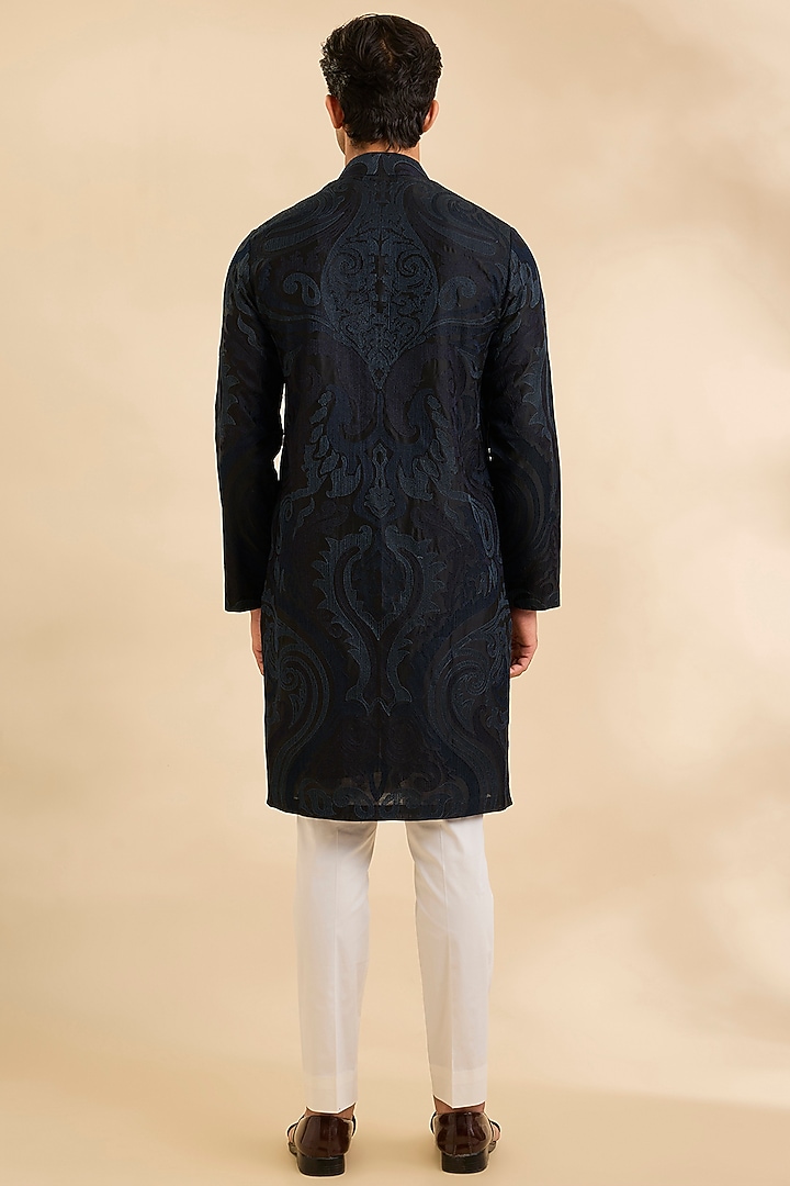 Black Raw Silk Kurta Set by Divyam Mehta Men at Pernia's Pop Up Shop