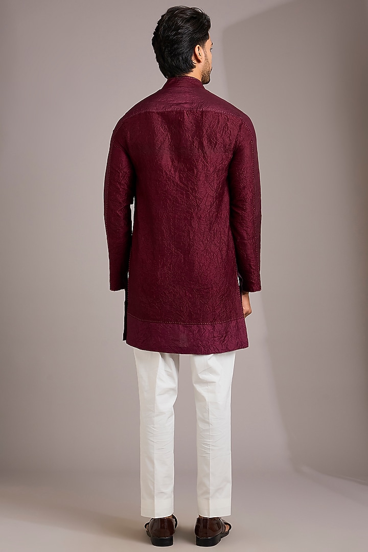 Berry Red Matka Silk Kurta Set by Divyam Mehta Men at Pernia's Pop Up Shop