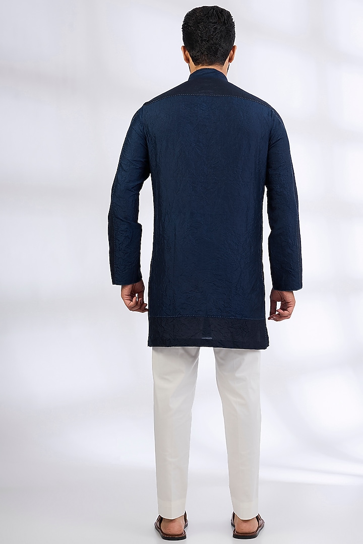 Indigo Mulberry Silk & Cotton Kurta Set by Divyam Mehta Men at Pernia's Pop Up Shop