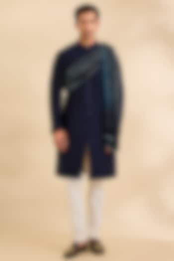 Dark Indigo Matka Silk Kurta Set by Divyam Mehta Men at Pernia's Pop Up Shop