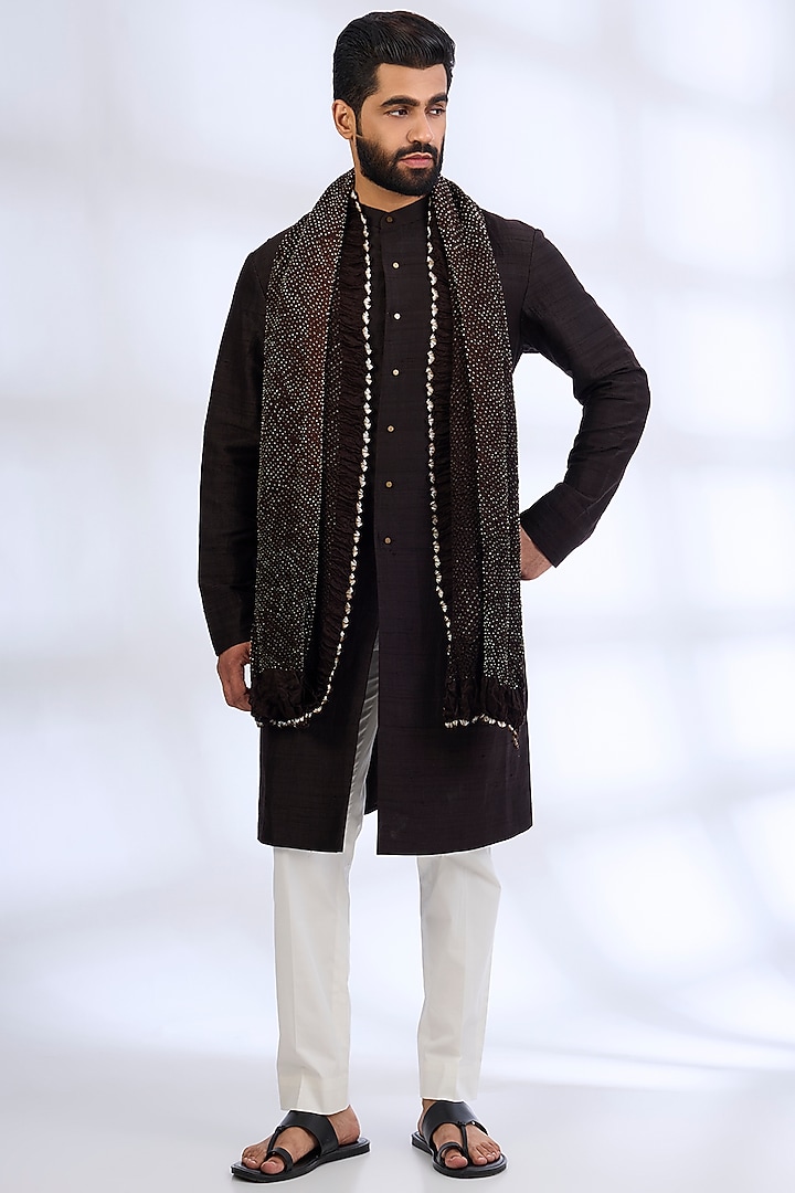 Brown Mulberry Silk & Cotton Kurta Set by Divyam Mehta Men at Pernia's Pop Up Shop