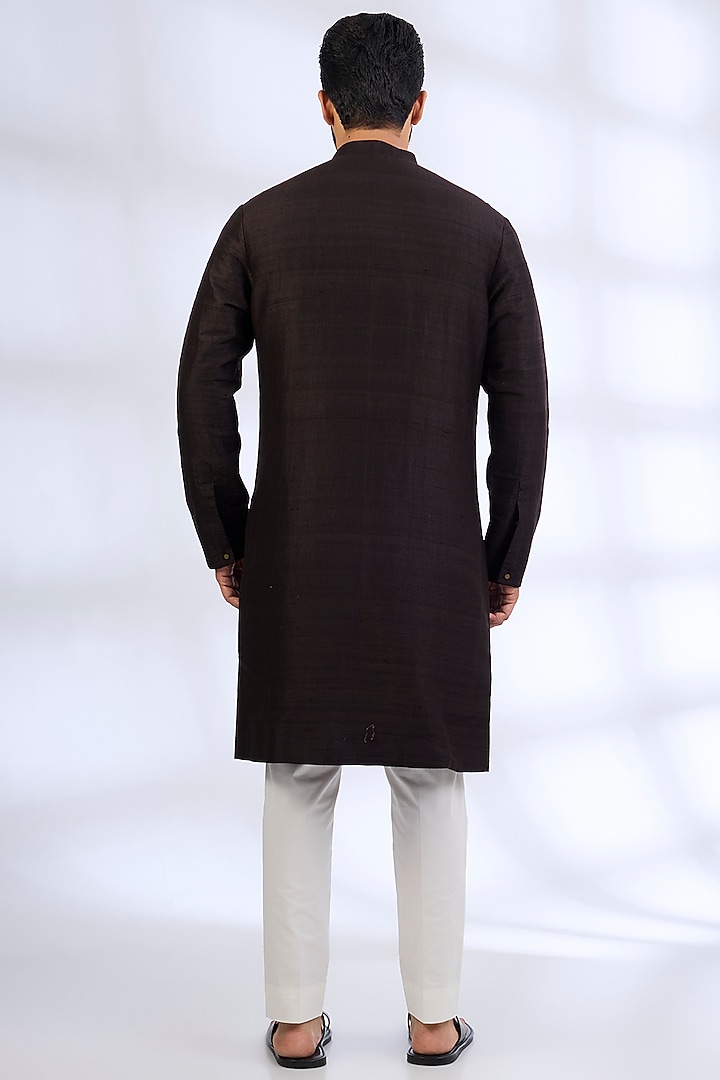 Brown Mulberry Silk & Cotton Kurta Set by Divyam Mehta Men at Pernia's Pop Up Shop