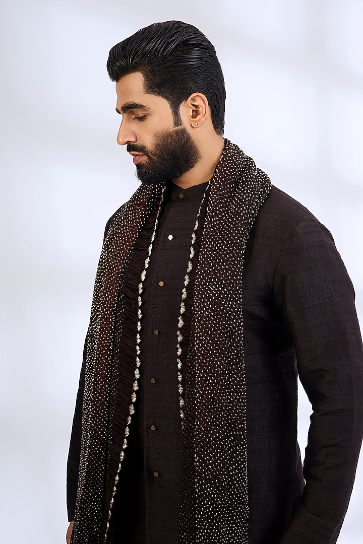 Brown Mulberry Silk & Cotton Kurta Set by Divyam Mehta Men at Pernia's Pop Up Shop