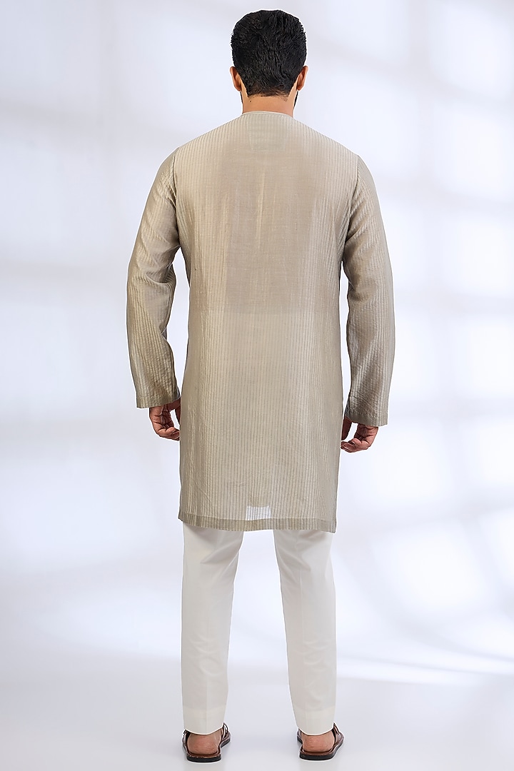 Artichoke Coloured Mulberry Silk & Cotton Kurta Set by Divyam Mehta Men at Pernia's Pop Up Shop