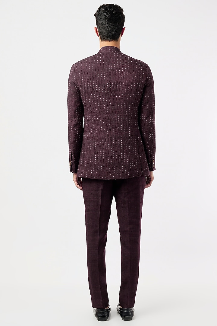 Falsa Silk Textured Groom Bandhgala Set by Divyam Mehta Men at Pernia's Pop Up Shop