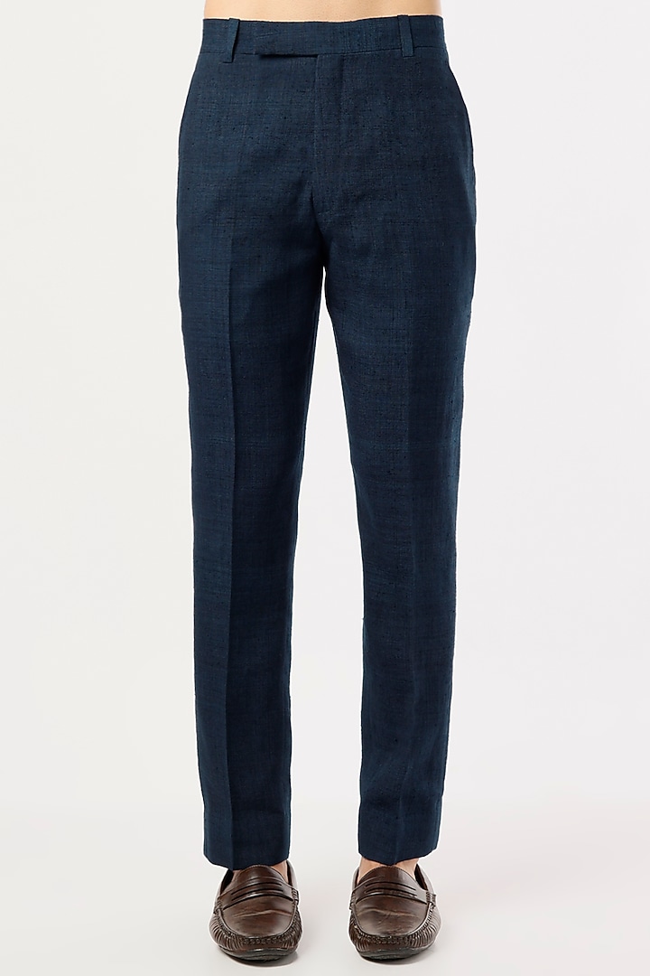 Blue Silk Textured Groom Bandhgala Set by Divyam Mehta Men at Pernia's Pop Up Shop
