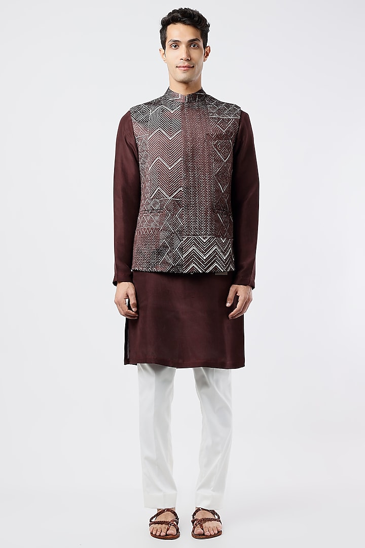 Falsa Textured Nehru Jacket With Kurta Set by Divyam Mehta Men