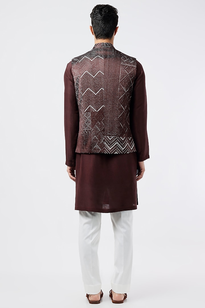 Falsa Silk Textured Nehru Jacket Set by Divyam Mehta Men at Pernia's Pop Up Shop