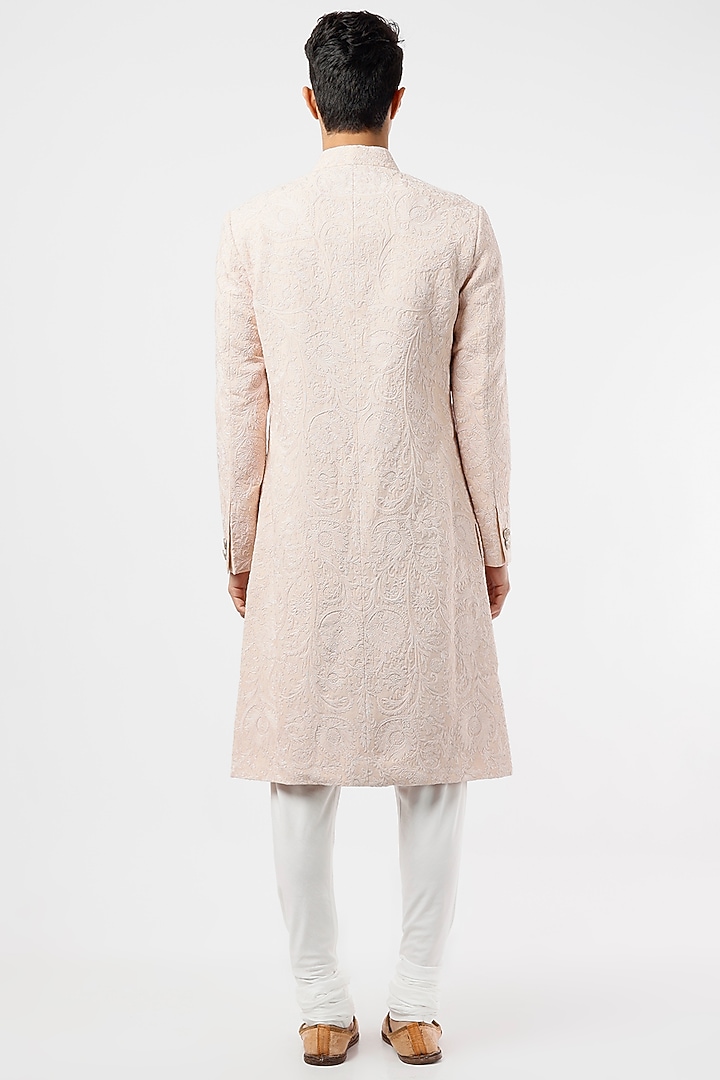 Oyster Pink Silk Groom Sherwani Set by Divyam Mehta Men at Pernia's Pop Up Shop