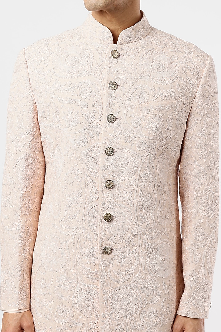 Oyster Pink Silk Groom Sherwani Set by Divyam Mehta Men at Pernia's Pop Up Shop