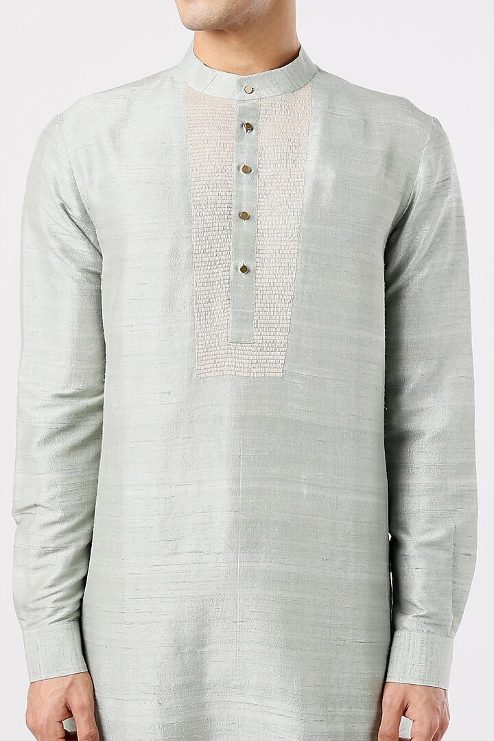 Mint Silk Embroidered Kurta Set by Divyam Mehta Men at Pernia's Pop Up Shop