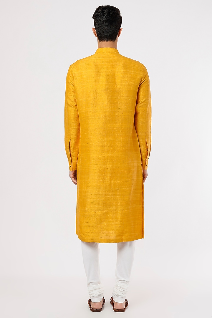 Haldi Yellow Silk Embroidered Kurta Set by Divyam Mehta Men at Pernia's Pop Up Shop