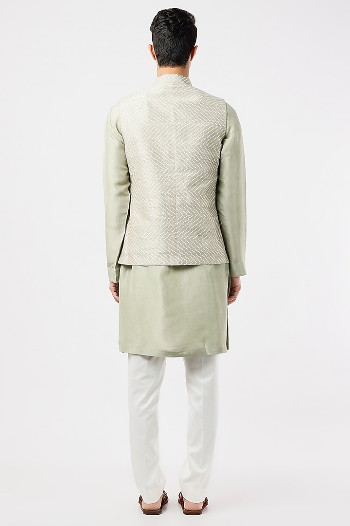 Sauf Green Silk Printed Nehru Jacket Set by Divyam Mehta Men at Pernia's Pop Up Shop