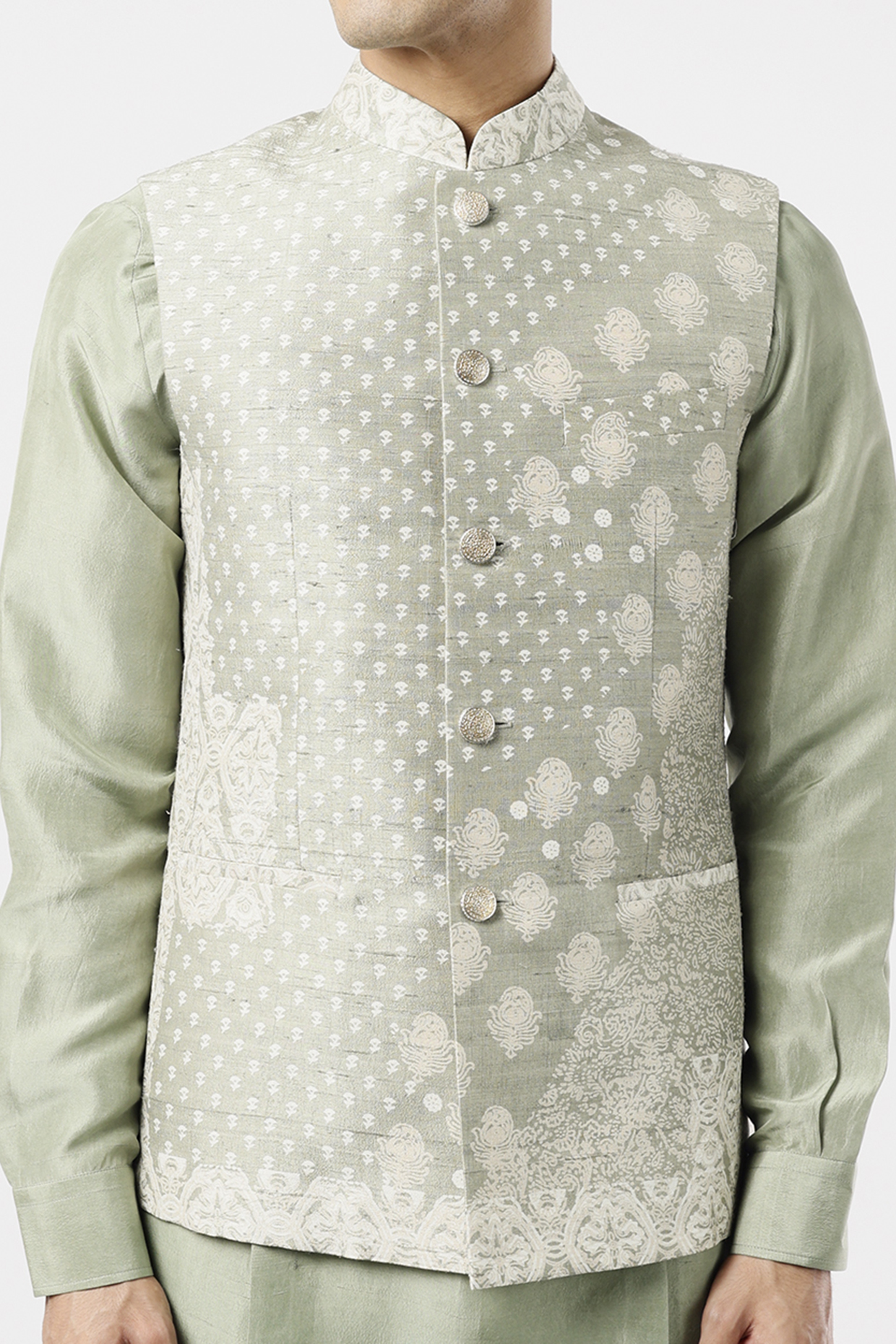 Sauf Embroidered & Printed Nehru Jacket With Kurta Set by Divyam Mehta Men