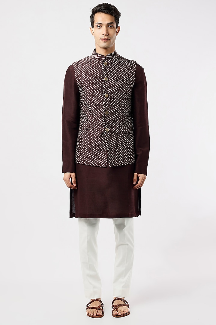 Falsa Printed Nehru Jacket With Kurta Set by Divyam Mehta Men