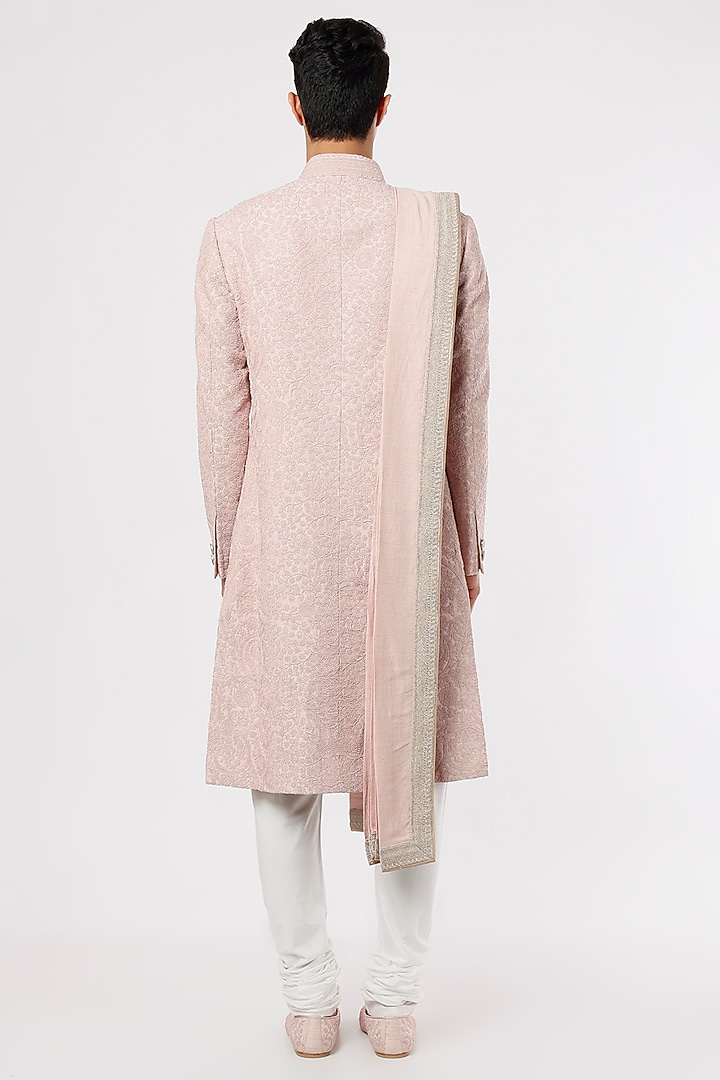 Oyster Pink Silk Groom Sherwani Set by Divyam Mehta Men at Pernia's Pop Up Shop