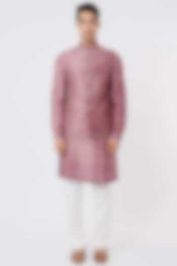 Pink Printed Bundi Jacket With Kurta Set by Divyam Mehta Men