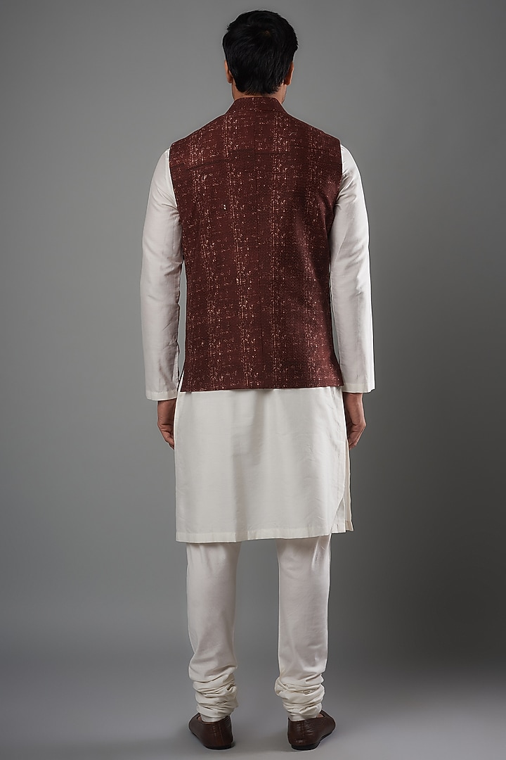 Claret Silk Nehru Jacket by Divyam Mehta Men at Pernia's Pop Up Shop