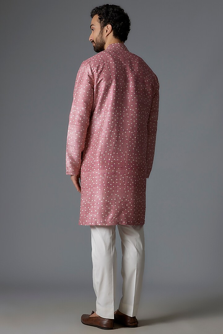 Pink Raw Silk Shibori Printed Kurta Set by Divyam Mehta Men at Pernia's Pop Up Shop