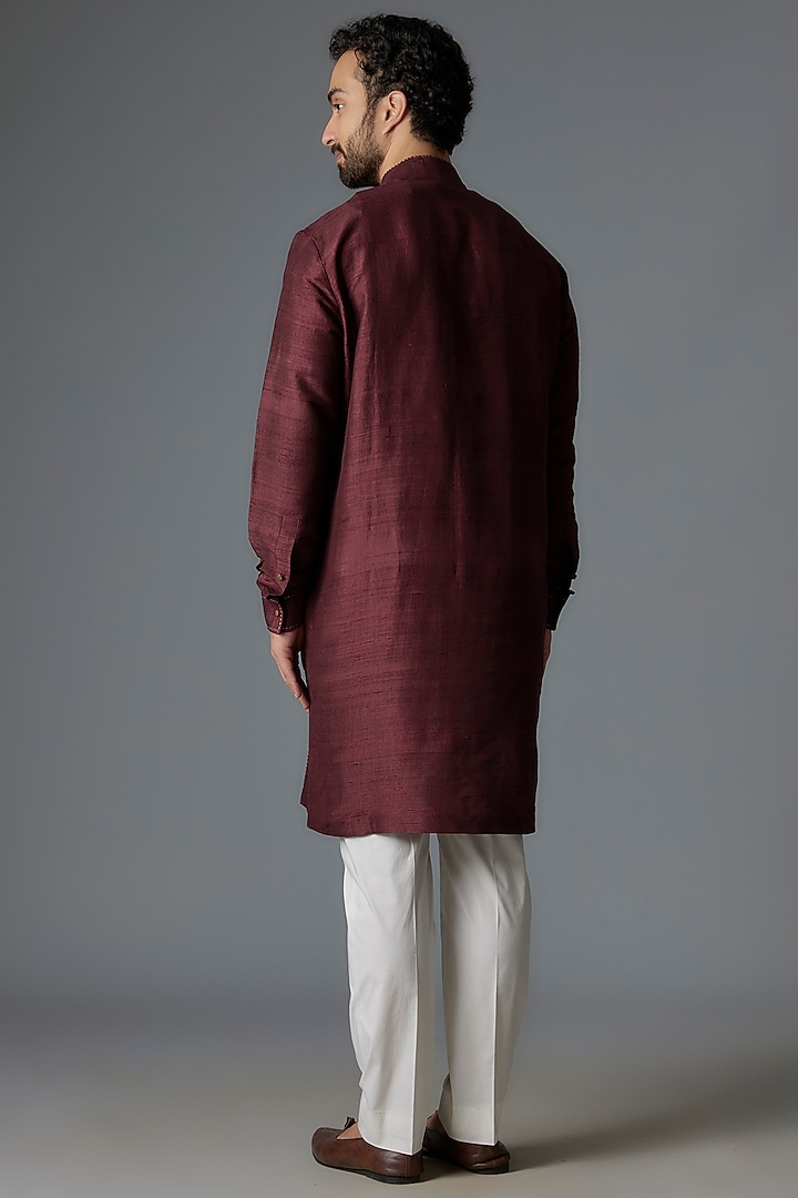 Scarlet Red Raw Silk Kurta Set by Divyam Mehta Men at Pernia's Pop Up Shop