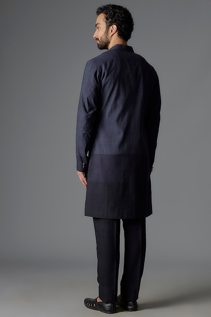Space Blue Linen Matka Ombre Kurta Set by Divyam Mehta Men at Pernia's Pop Up Shop