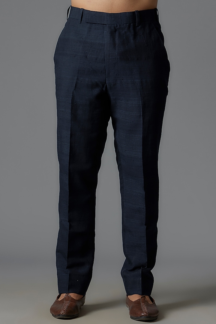 Space Blue Matka Silk Printed Co-Ord Set by Divyam Mehta Men at Pernia's Pop Up Shop