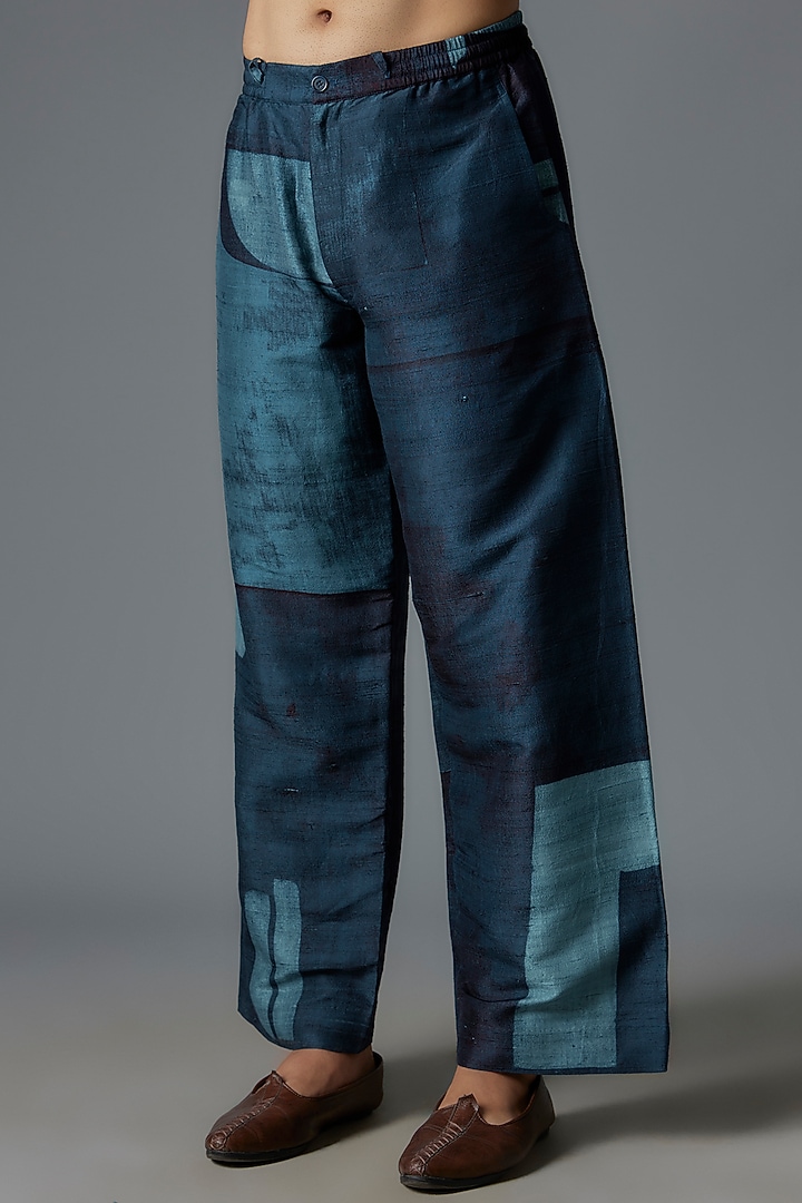Blue Raw Silk Printed Co-Ord Set by Divyam Mehta Men at Pernia's Pop Up Shop