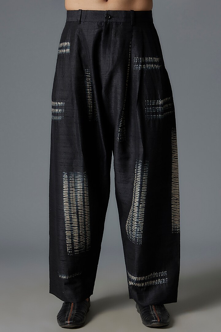 Black Raw Silk Printed Co-Ord Set by Divyam Mehta Men at Pernia's Pop Up Shop