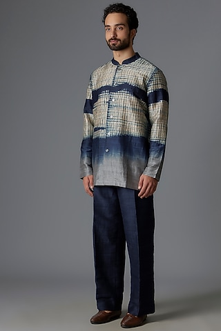 Multi-Colored Raw Silk Shibori Printed Pant Set by Divyam Mehta Men
