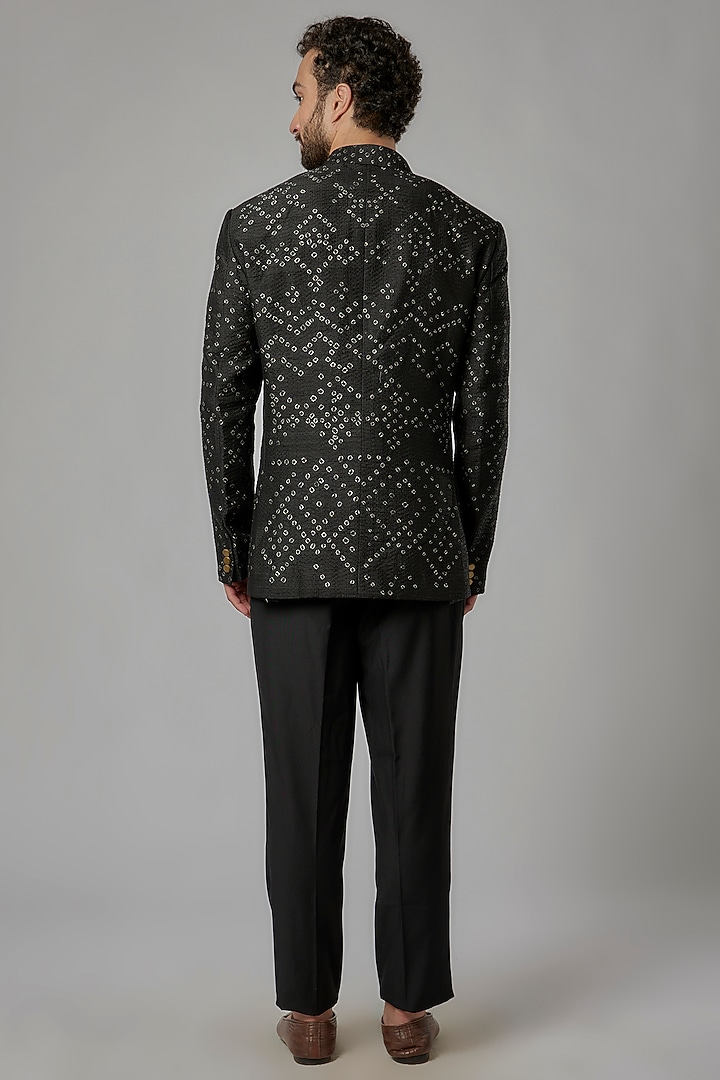 Black Raw Silk Shibori Wedding Bandhgala Set by Divyam Mehta Men at Pernia's Pop Up Shop