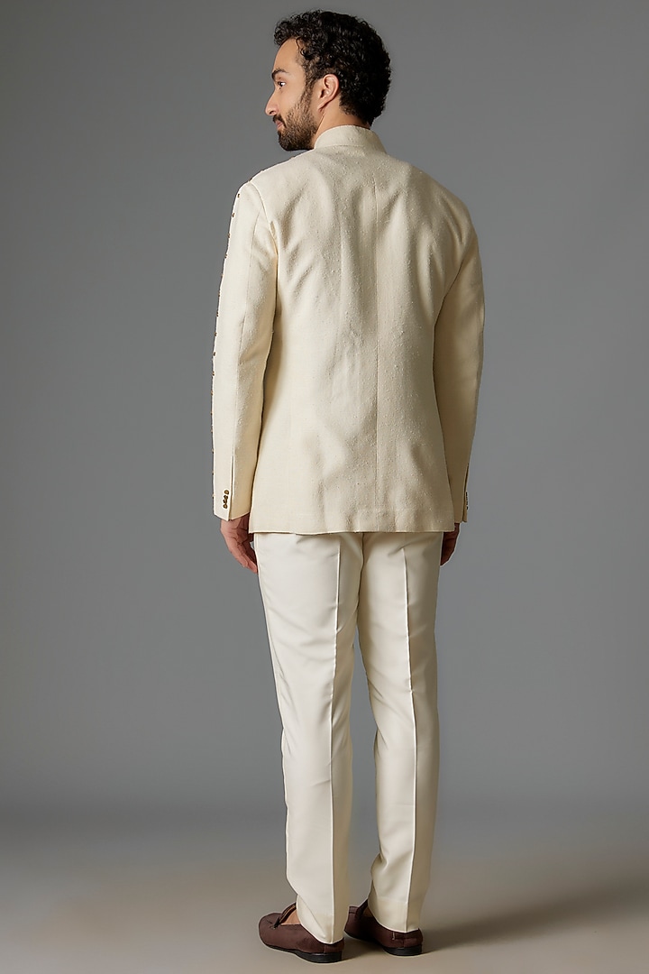 White Matka Silk Wedding Bandhgala Set by Divyam Mehta Men at Pernia's Pop Up Shop