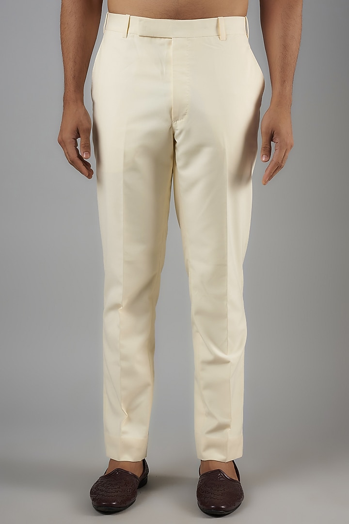 Ivory Raw Silk Embroidered Groom Bandhgala Set by Divyam Mehta Men at Pernia's Pop Up Shop