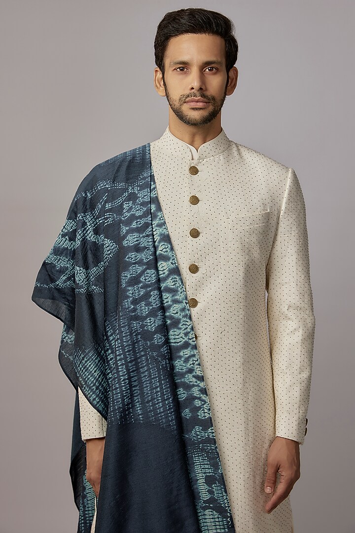 Blue Shibori Stole by Divyam Mehta Men at Pernia's Pop Up Shop