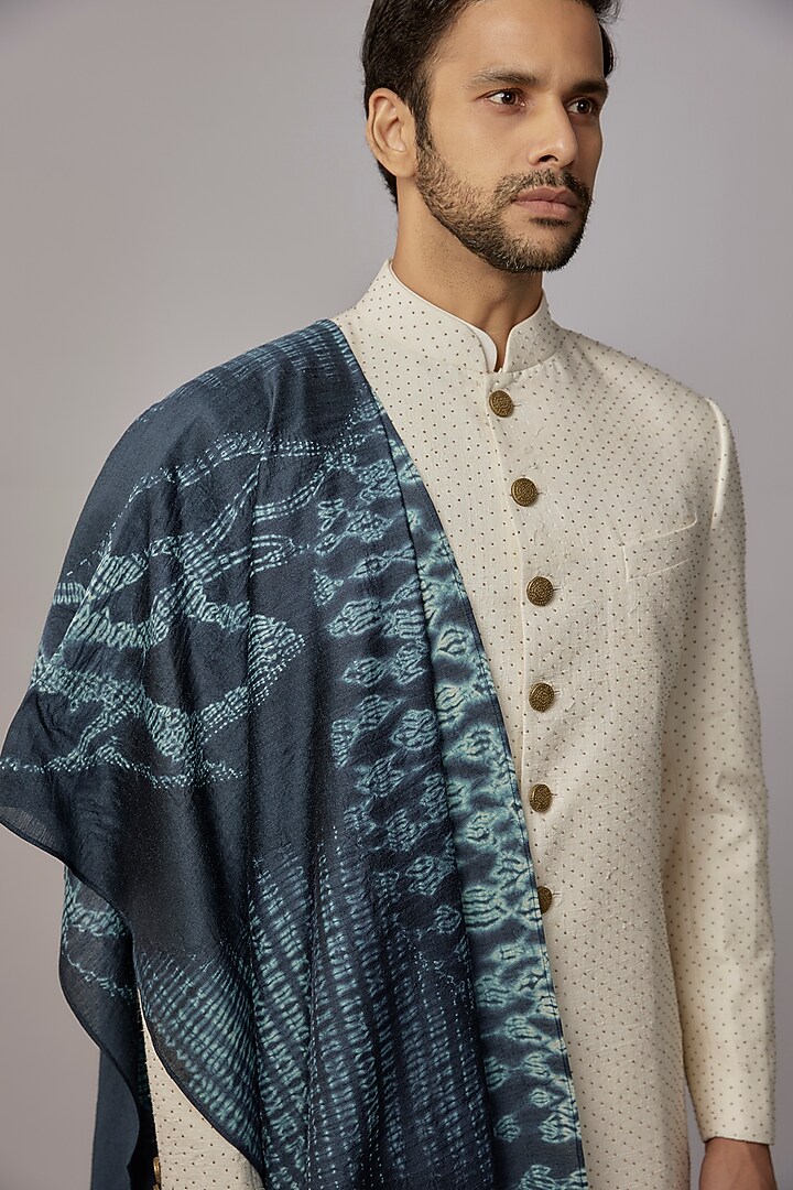 Blue Shibori Stole by Divyam Mehta Men at Pernia's Pop Up Shop