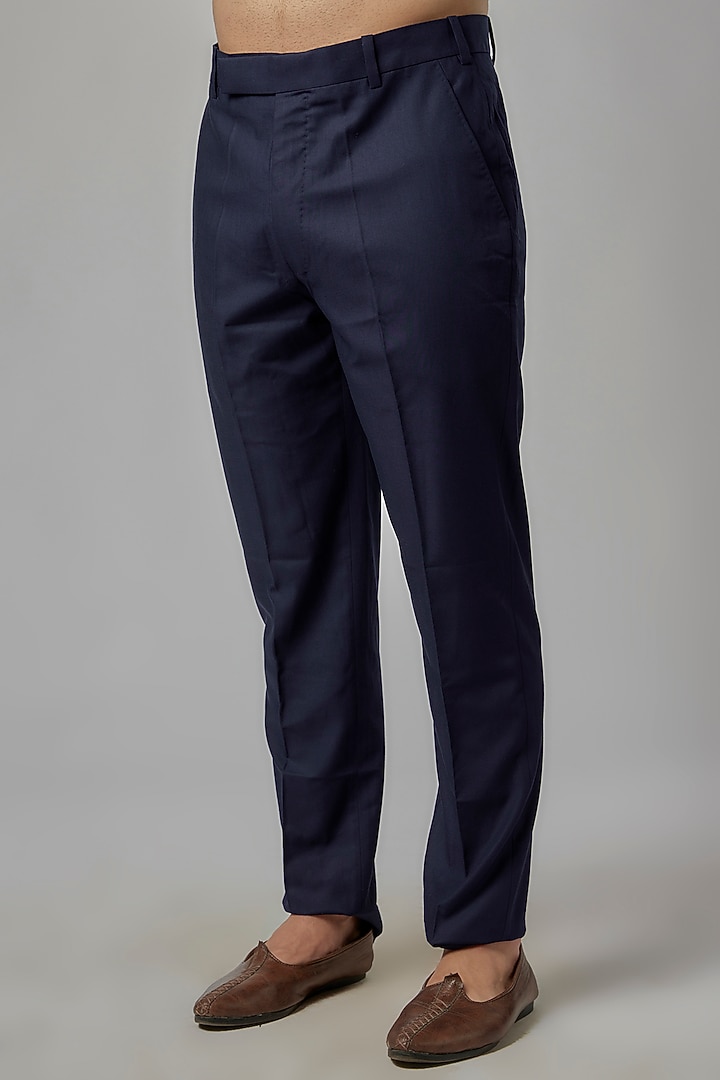 Space Blue Wool Wedding Bandhgala Set by Divyam Mehta Men at Pernia's Pop Up Shop