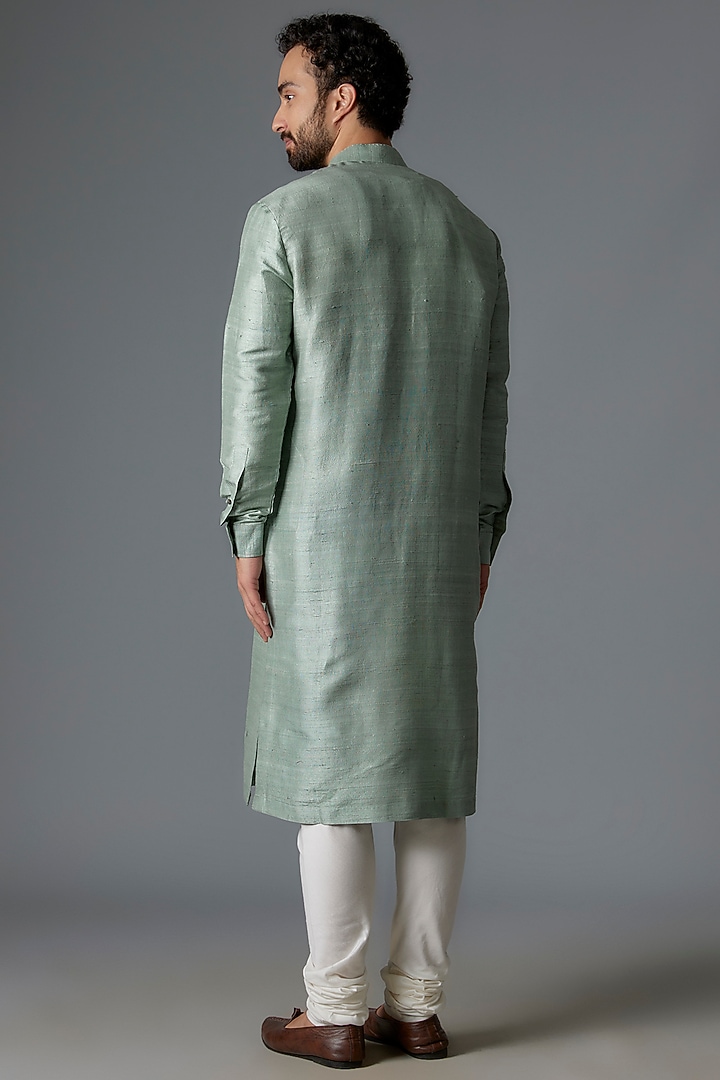 Jade Green Raw Silk Kurta Set by Divyam Mehta Men at Pernia's Pop Up Shop