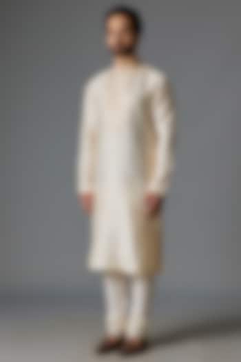 Ivory Raw Silk Kurta Set by Divyam Mehta Men