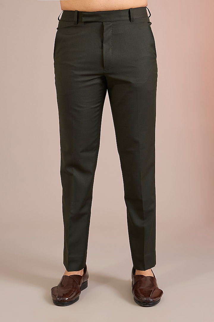 Black Olive Raw Silk Groom Bandhgala Set by Divyam Mehta Men at Pernia's Pop Up Shop
