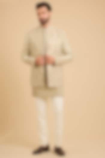 Mint Matka Silk Bundi Jacket Set by Divyam Mehta Men at Pernia's Pop Up Shop
