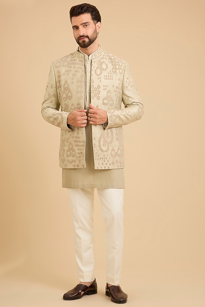 Mint Matka Silk Bundi Jacket Set by Divyam Mehta Men at Pernia's Pop Up Shop