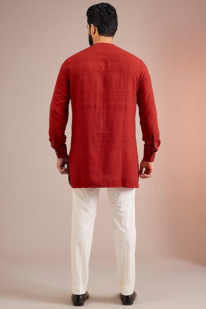 Red Mulberry Silk Bundi Jacket Set by Divyam Mehta Men at Pernia's Pop Up Shop